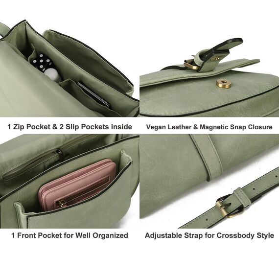 AFKOMST Damen Umhngetasche, Vintage-Sattelhandtasche, veganes Leder, lichtgrn, 23,5 x 9,5 x 18 cm