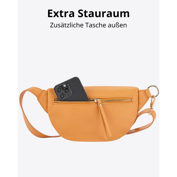Expatrié Bauchtasche Damen Orange - Alice Small - Gürteltasche für Festival, Reisen & Alltag aus Veganem Leder - Brusttasche Stylisch - Wasserabweisend