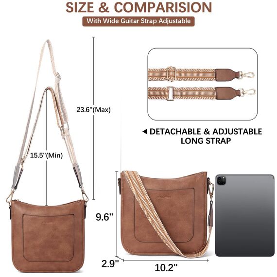 BOSTANTEN umhängetasche damen mittelgroß Handtaschen damen-schultertaschen aus PU Leder shopper tasche für Frauen Hobo Crossbody Bags mit verstellbarem Farbigem Riemen Braun
