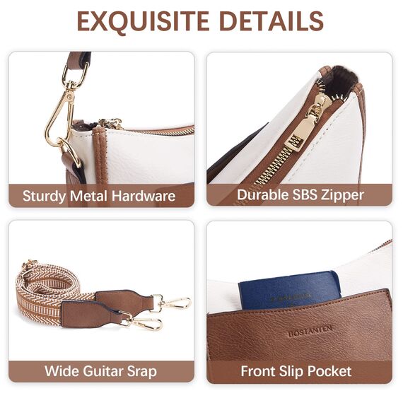 BOSTANTEN umhängetasche damen mittelgroß Handtaschen damen-schultertaschen aus PU Leder shopper tasche für Frauen Hobo Crossbody Bags mit verstellbarem Farbigem Riemen Beige Braun