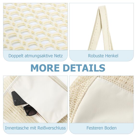 benpen Große Strandtasche Damen Xl Familie,Beach Bags For Women,Netztasche Strand Mit Reißverschluss Innentasche,Faltbare Leichte Mesh Strandtasche Korb,Badetasche Klein,Shopper für Frauen