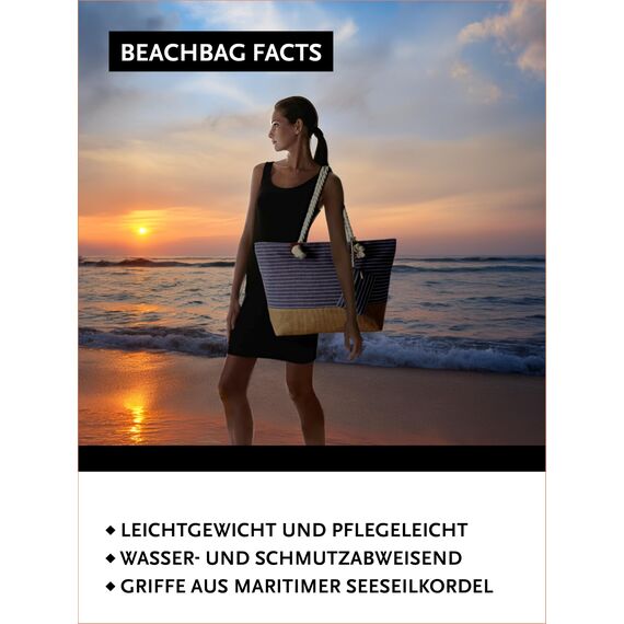 DonDon große Strandtasche XXL mit Reißverschluss - Umhängetasche Damen - große Badetasche für Urlaub vielseitige Shopper Tasche Damen für Strand Urlaub Must Haves Beach bag - Gestreift blau