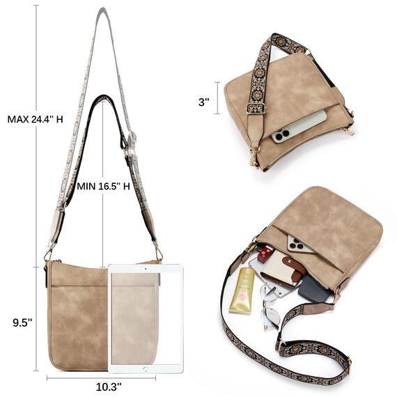 BOSTANTEN Handtasche Damen Mittelgroß Umhängetasche Crossbody Bags Leder Schultertasche für Frauen Shopper Tasche mit Verstellbarem Farbigem Riemen Zimt Hellbraun