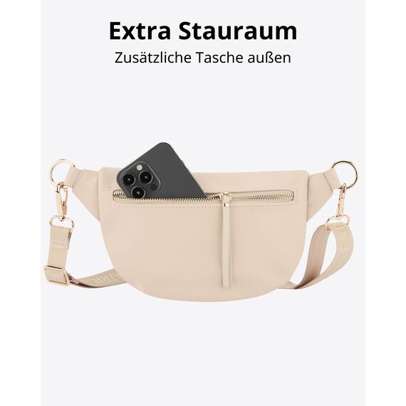 Expatrié Bauchtasche Damen Beige - Alice Small - Gürteltasche für Festival, Reisen & Alltag aus Veganem Leder - Brusttasche Stylisch - Wasserabweisend