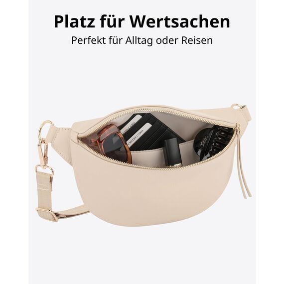 Expatrié Bauchtasche Damen Beige - Alice Small - Gürteltasche für Festival, Reisen & Alltag aus Veganem Leder - Brusttasche Stylisch - Wasserabweisend