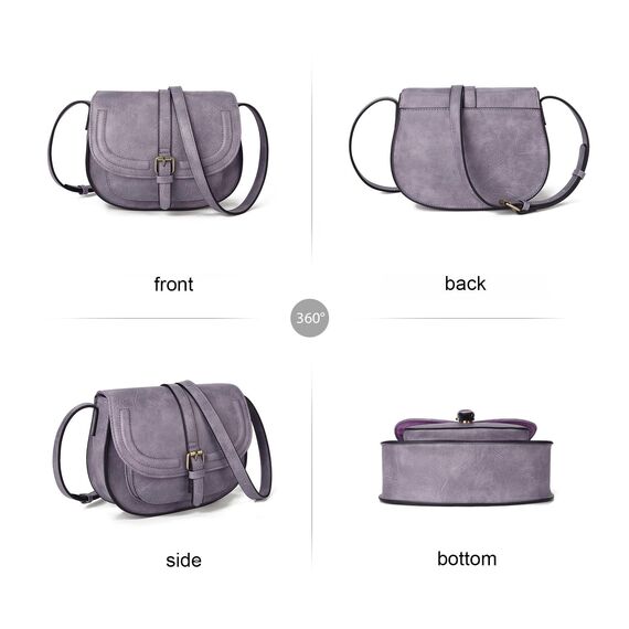 AFKOMST Umhängetasche für Damen Kleiner Beutel und Schultertasche Vintage Sattel Handtaschen Veganes Leder, hellviolett, 23,5 x 9,5 x 18 cm