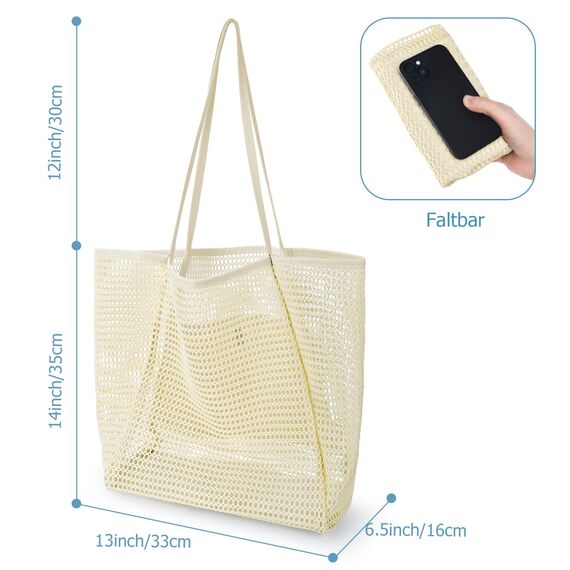 benpen Große Strandtasche Damen Xl Familie,Beach Bags For Women,Netztasche Strand Mit Reißverschluss Innentasche,Faltbare Leichte Mesh Strandtasche Korb,Badetasche Klein,Shopper für Frauen