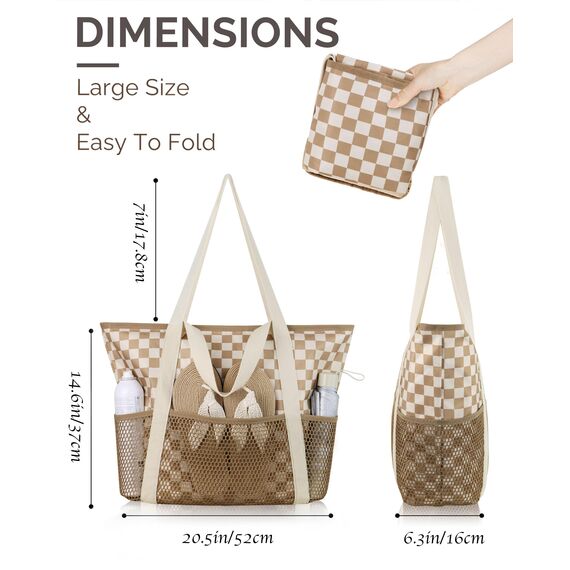 HOMESPON Strandtasche Damen mit Reißverschluss Große Wasserdicht Mesh Badetasche Familie Faltbar Beach Tote Bag Shopper