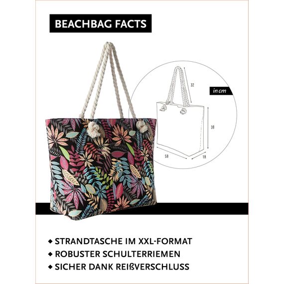 DonDon große Strandtasche XXL mit Reißverschluss - Umhängetasche Damen - große Badetasche für Urlaub vielseitige Shopper Tasche Damen für Strand Urlaub Must Haves Beach bag - Vintage Flower