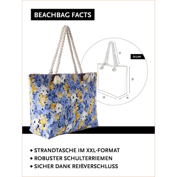 DonDon große Strandtasche XXL mit Reißverschluss - Umhängetasche Damen - große Badetasche für Urlaub vielseitige Shopper Tasche Damen für Strand Urlaub Must Haves Beach bag - Aquarell