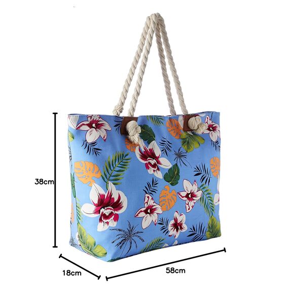 DonDon große Strandtasche XXL mit Reißverschluss - Umhängetasche Damen - große Badetasche für Urlaub vielseitige Shopper Tasche Damen für Strand Urlaub Must Haves Beach bag - Blumenpracht