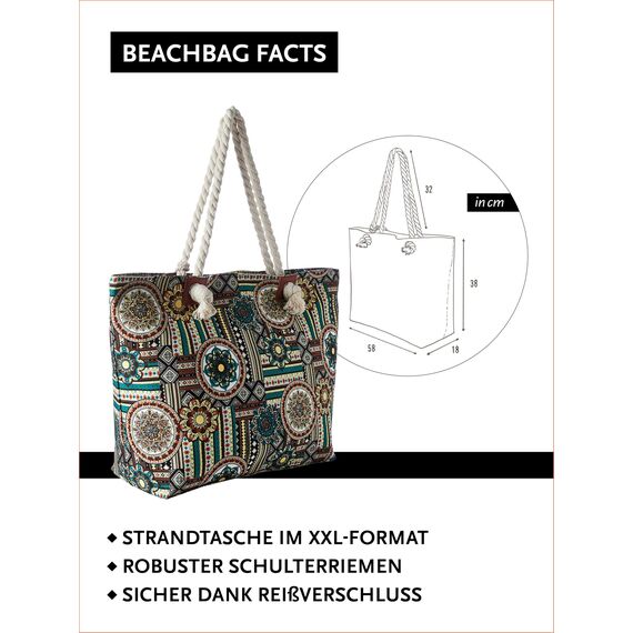 DonDon Strandtasche XXL Familie Badetasche Damen Beach bag groß mit Reißverschluss - 90s
