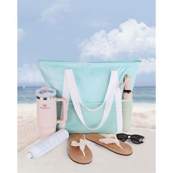 HOMESPON Strandtasche Damen mit Reißverschluss Große Wasserdicht Mesh Badetasche Familie Faltbar Beach Tote Bag Shopper