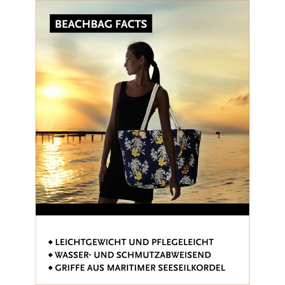 DonDon große Strandtasche XXL mit Reißverschluss - Umhängetasche Damen - große Badetasche für Urlaub vielseitige Shopper Tasche Damen für Strand Urlaub Must Haves Beach bag - Blue Eden
