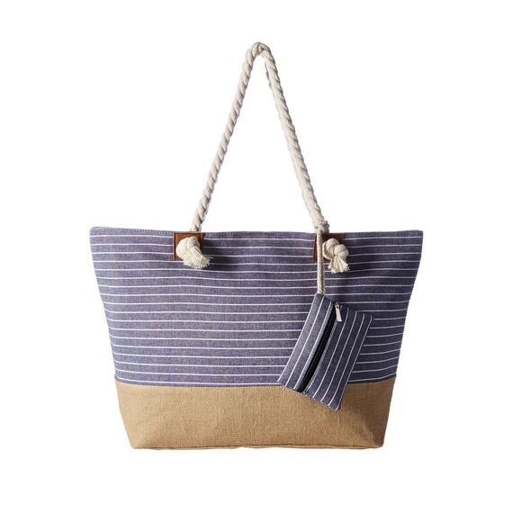 DonDon große Strandtasche XXL mit Reißverschluss - Umhängetasche Damen - große Badetasche für Urlaub vielseitige Shopper Tasche Damen für Strand Urlaub Must Haves Beach bag - Gestreift blau