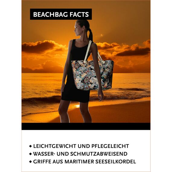 DonDon große Strandtasche XXL mit Reißverschluss - Umhängetasche Damen - große Badetasche für Urlaub vielseitige Shopper Tasche Damen für Strand Urlaub Must Haves Beach bag - Paisley