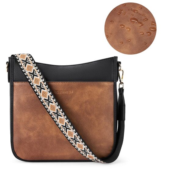 BOSTANTEN Handtasche Damen Mittelgroß Umhängetasche Crossbody Bags Leder Schultertasche für Frauen Shopper Tasche mit Verstellbarem Farbigem Riemen Schwarz mit Braun