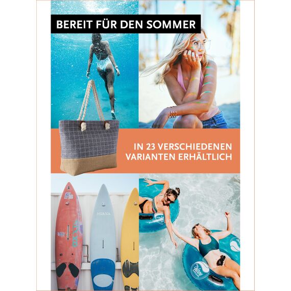 DonDon große Strandtasche XXL mit Reißverschluss - Umhängetasche Damen - große Badetasche für Urlaub vielseitige Shopper Tasche Damen für Strand Urlaub Must Haves Beach bag - Karo blau