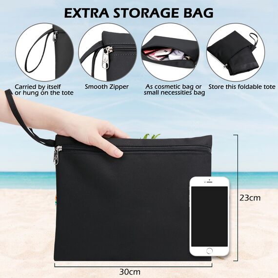 KALIDI Mesh Strandtasche XXL Familie, Strandtasche mit Reißverschluss Shopper Damen Groß Badetasche, Beach Bag Einkaufstaschen für Reisen Einkaufen und Alltag (Schwarz-XXXL)
