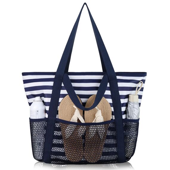 HOMESPON Strandtasche Damen mit Reißverschluss Große Wasserdicht Mesh Badetasche Familie Faltbar Beach Tote Bag Shopper