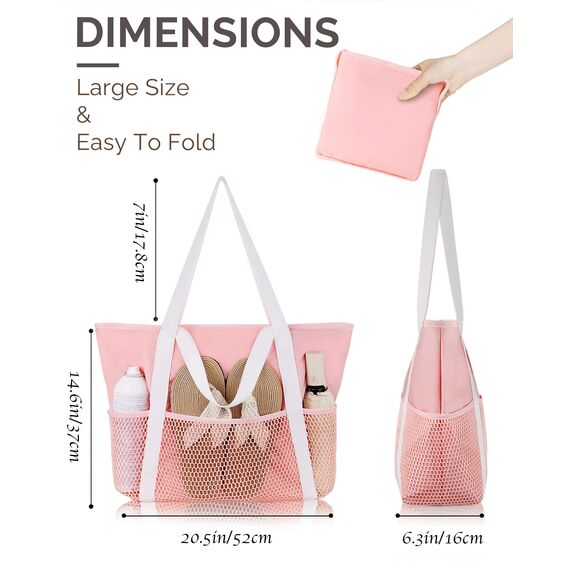 HOMESPON Strandtasche Damen mit Reißverschluss Große Wasserdicht Mesh Badetasche Familie Faltbar Beach Tote Bag Shopper