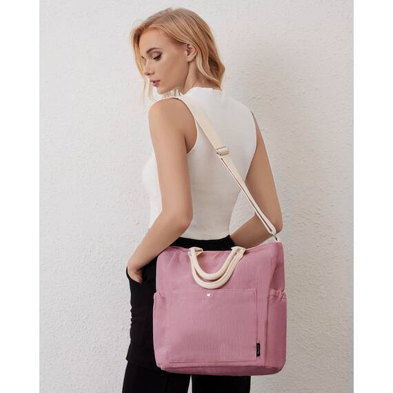 Prite Shopper Tasche Damen Groß Cordtaschen Tote Bag Cord Beuteltasche Stofftasche mit Verstellbarem Schultergurt für Arbeit Reisen Einkaufen Schule College