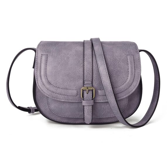 AFKOMST Umhängetasche für Damen Kleiner Beutel und Schultertasche Vintage Sattel Handtaschen Veganes Leder, hellviolett, 23,5 x 9,5 x 18 cm