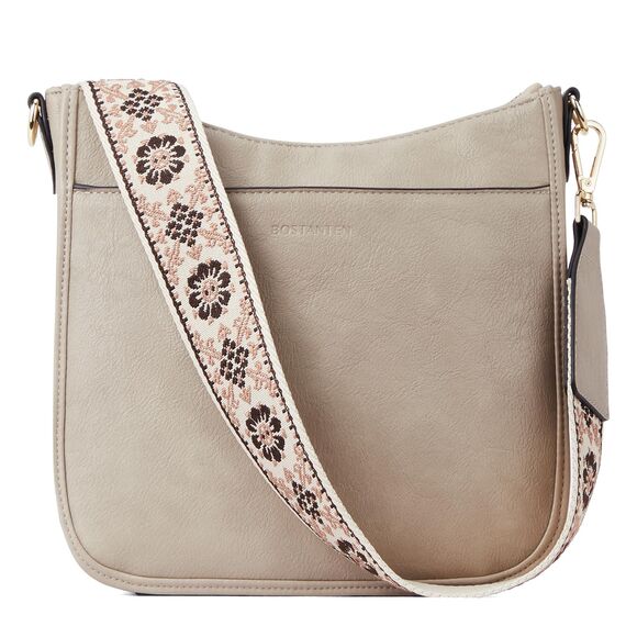 BOSTANTEN Handtasche Damen Mittelgroß Umhängetasche Crossbody Bags Leder Schultertasche für Frauen Shopper Tasche mit Verstellbarem Farbigem Riemen Grau