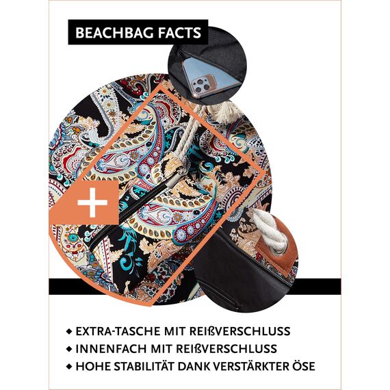 DonDon große Strandtasche XXL mit Reißverschluss - Umhängetasche Damen - große Badetasche für Urlaub vielseitige Shopper Tasche Damen für Strand Urlaub Must Haves Beach bag - Paisley