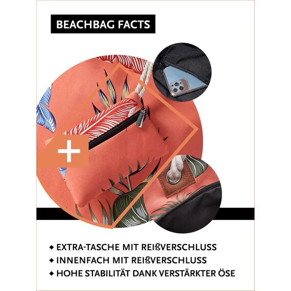 DonDon große Strandtasche XXL mit Reißverschluss - Umhängetasche Damen - große Badetasche für Urlaub vielseitige Shopper Tasche Damen für Strand Urlaub Must Haves Beach bag - Flashy Leaf