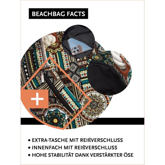 DonDon Strandtasche XXL Familie Badetasche Damen Beach bag groß mit Reißverschluss - 90s