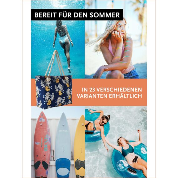 DonDon große Strandtasche XXL mit Reißverschluss - Umhängetasche Damen - große Badetasche für Urlaub vielseitige Shopper Tasche Damen für Strand Urlaub Must Haves Beach bag - Blue Eden