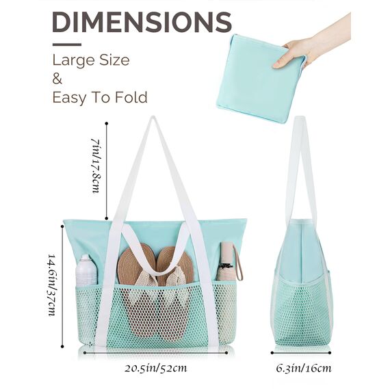 HOMESPON Strandtasche Damen mit Reißverschluss Große Wasserdicht Mesh Badetasche Familie Faltbar Beach Tote Bag Shopper