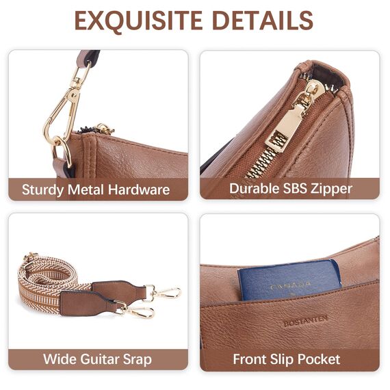 BOSTANTEN umhängetasche damen mittelgroß Handtaschen damen-schultertaschen aus PU Leder shopper tasche für Frauen Hobo Crossbody Bags mit verstellbarem Farbigem Riemen Braun
