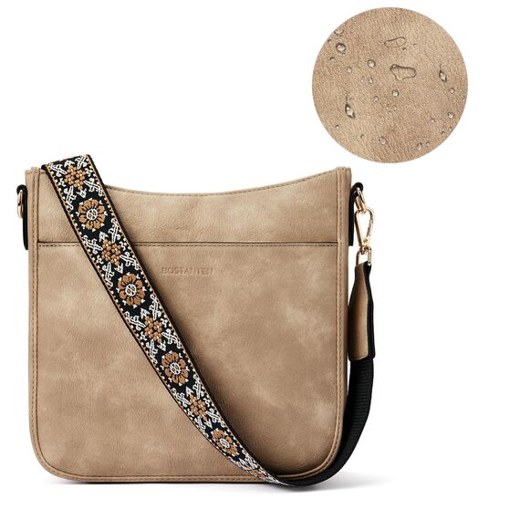 BOSTANTEN Handtasche Damen Mittelgroß Umhängetasche Crossbody Bags Leder Schultertasche für Frauen Shopper Tasche mit Verstellbarem Farbigem Riemen Zimt Hellbraun