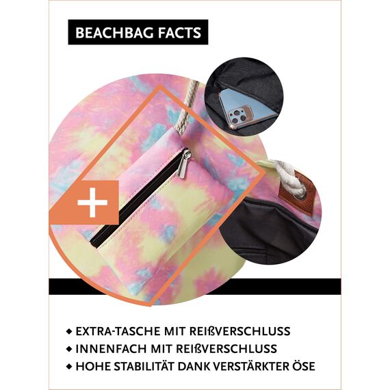 DonDon große Strandtasche XXL mit Reißverschluss - Umhängetasche Damen - große Badetasche für Urlaub vielseitige Shopper Tasche Damen für Strand Urlaub Must Haves Beach bag - Retro Batik