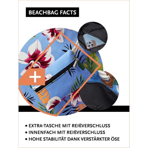 DonDon große Strandtasche XXL mit Reißverschluss - Umhängetasche Damen - große Badetasche für Urlaub vielseitige Shopper Tasche Damen für Strand Urlaub Must Haves Beach bag - Blumenpracht