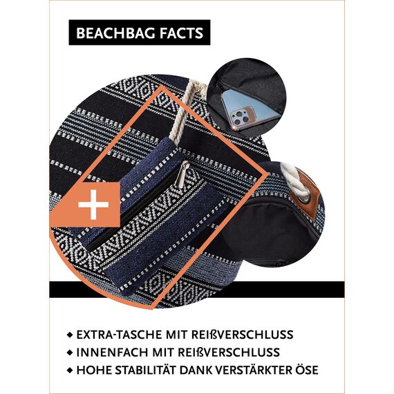 DonDon große Strandtasche XXL mit Reißverschluss - Umhängetasche Damen - große Badetasche für Urlaub vielseitige Shopper Tasche Damen für Strand Urlaub Must Haves Beach bag - Baltic Dream