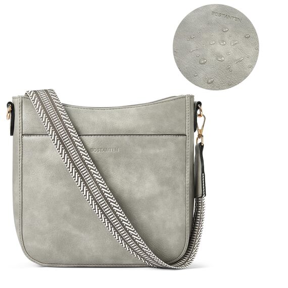 BOSTANTEN Handtasche Damen Mittelgroß Umhängetasche Crossbody Bags Leder Schultertasche für Frauen Shopper Tasche mit Verstellbarem Farbigem Riemen Grau
