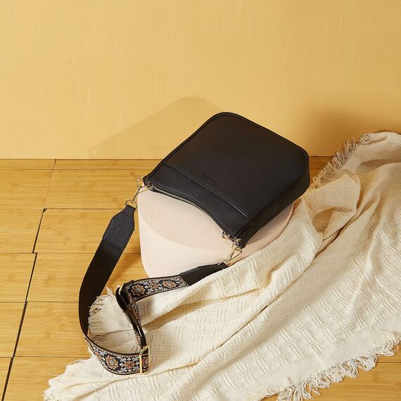 BOSTANTEN Handtasche Damen Mittelgroß Umhängetasche Crossbody Bags Leder Schultertasche für Frauen Shopper Tasche mit Verstellbarem Farbigem Riemen Schwarz