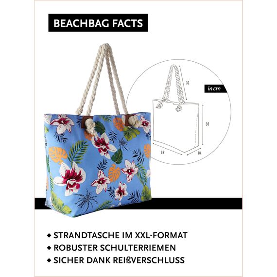 DonDon große Strandtasche XXL mit Reißverschluss - Umhängetasche Damen - große Badetasche für Urlaub vielseitige Shopper Tasche Damen für Strand Urlaub Must Haves Beach bag - Blumenpracht