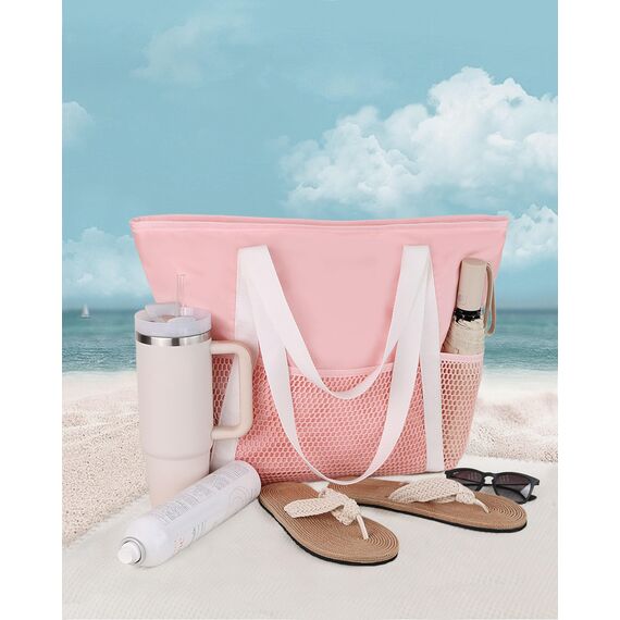 HOMESPON Strandtasche Damen mit Reißverschluss Große Wasserdicht Mesh Badetasche Familie Faltbar Beach Tote Bag Shopper