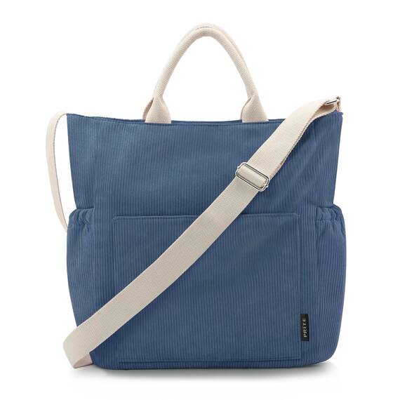 Prite Shopper Tasche Damen Groß Cordtaschen Tote Bag Cord Beuteltasche Stofftasche mit Verstellbarem Schultergurt für Arbeit Reisen Einkaufen Schule College (Blau)