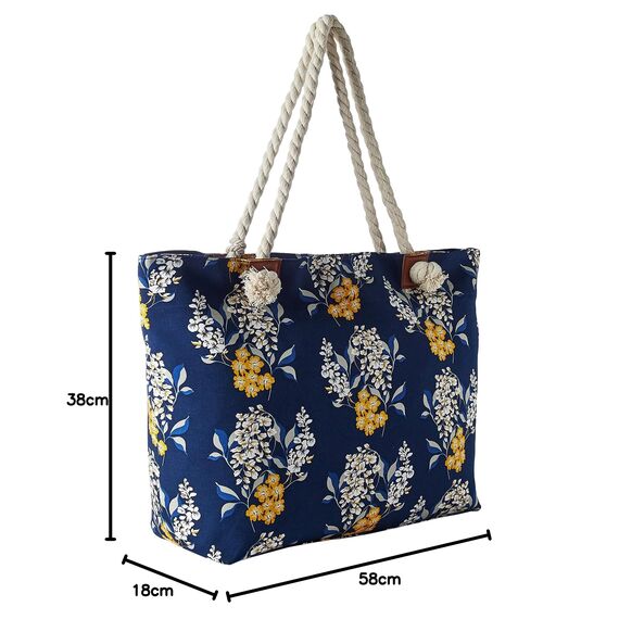 DonDon große Strandtasche XXL mit Reißverschluss - Umhängetasche Damen - große Badetasche für Urlaub vielseitige Shopper Tasche Damen für Strand Urlaub Must Haves Beach bag - Blue Eden
