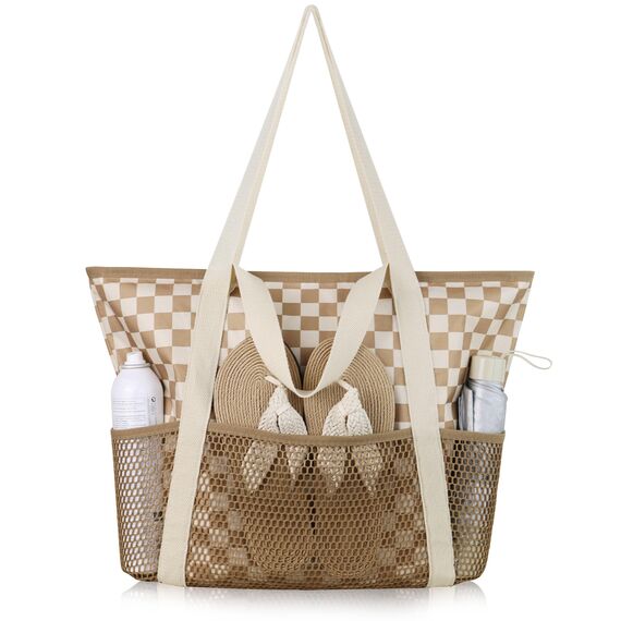 HOMESPON Strandtasche Damen mit Reißverschluss Große Wasserdicht Mesh Badetasche Familie Faltbar Beach Tote Bag Shopper