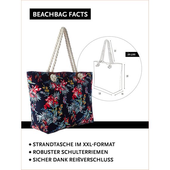 DonDon große Strandtasche XXL mit Reißverschluss - Umhängetasche Damen - große Badetasche für Urlaub vielseitige Shopper Tasche Damen für Strand Urlaub Must Haves Beach bag - Hawaii Lifestyle