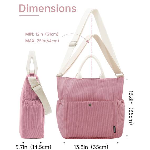 Prite Shopper Tasche Damen Groß Cordtaschen Tote Bag Cord Beuteltasche Stofftasche mit Verstellbarem Schultergurt für Arbeit Reisen Einkaufen Schule College