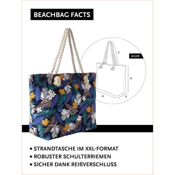DonDon große Strandtasche XXL mit Reißverschluss - Umhängetasche Damen - große Badetasche für Urlaub vielseitige Shopper Tasche Damen für Strand Urlaub Must Haves Beach bag - Südsee Traum