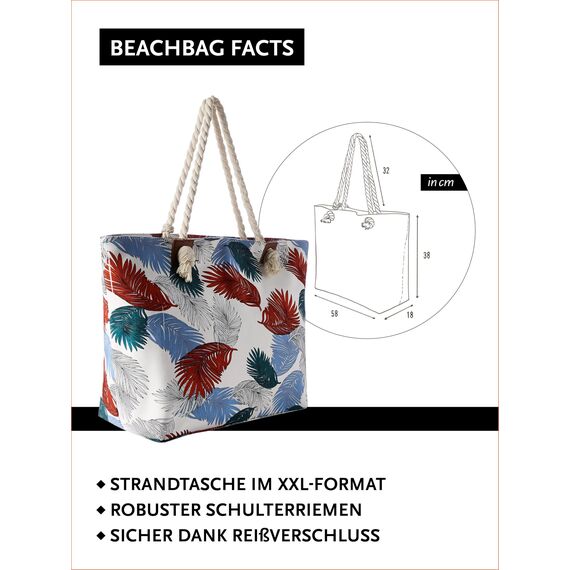 DonDon große Strandtasche XXL mit Reißverschluss - Umhängetasche Damen - große Badetasche für Urlaub vielseitige Shopper Tasche Damen für Strand Urlaub Must Haves Beach bag - Japanese Garden