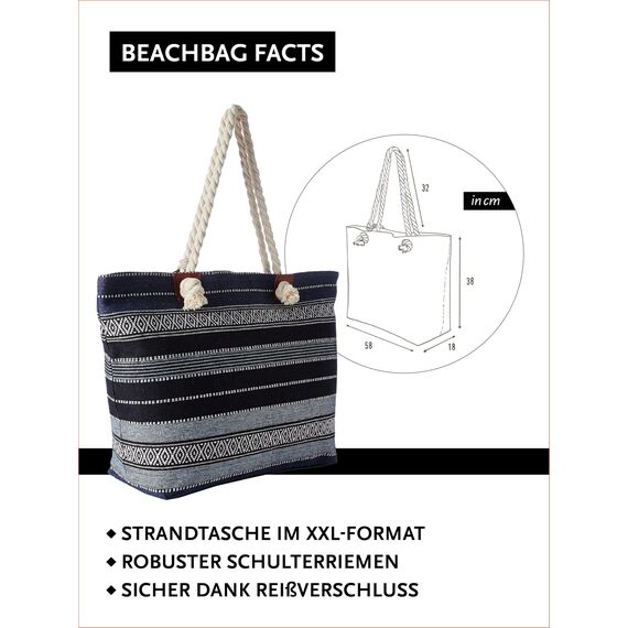 DonDon große Strandtasche XXL mit Reißverschluss - Umhängetasche Damen - große Badetasche für Urlaub vielseitige Shopper Tasche Damen für Strand Urlaub Must Haves Beach bag - Baltic Dream